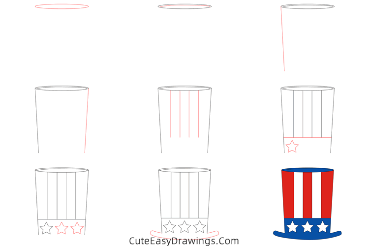 how to draw a 4th of july hat - www.cuteeasydrawings.com