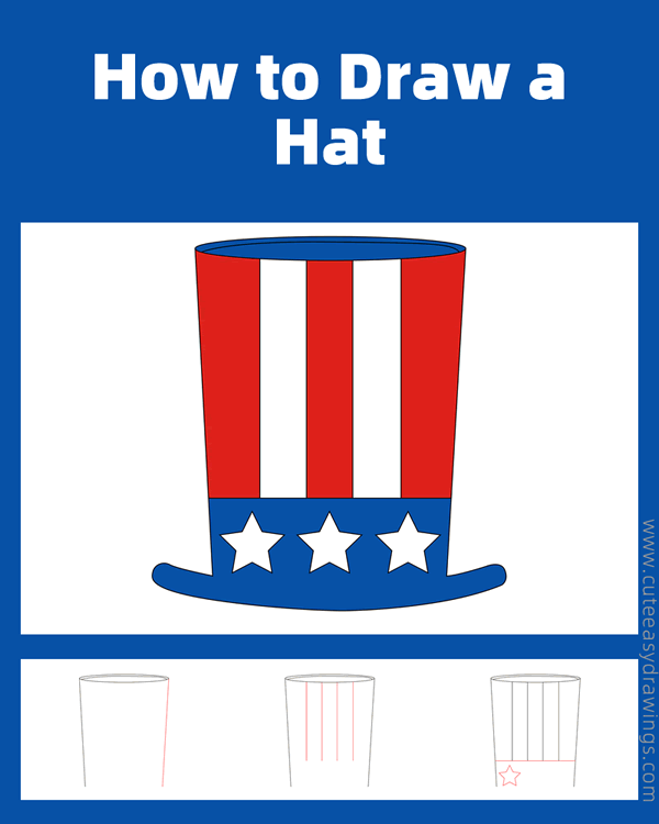 how to draw a 4th of july hat - www.cuteeasydrawings.com