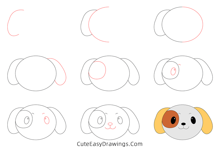 how to draw a puppy face - www.cuteeasydrawings.com