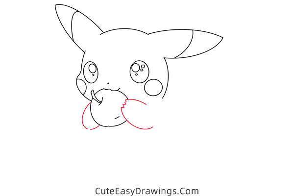 how to draw pikachu with an apple - www.cuteeasydrawings.com