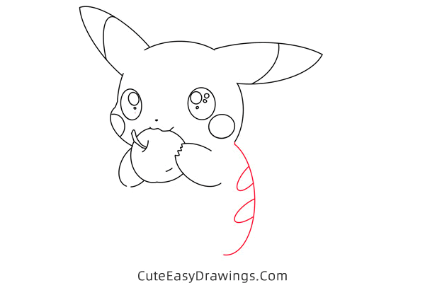 how to draw pikachu with an apple - www.cuteeasydrawings.com