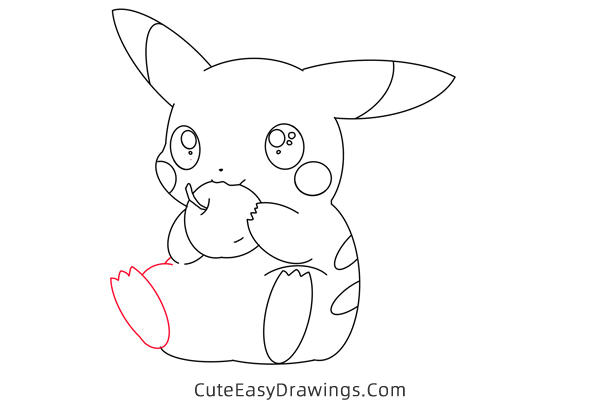 how to draw pikachu with an apple - www.cuteeasydrawings.com