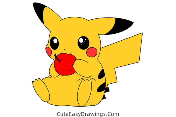 how to draw pikachu with an apple - www.cuteeasydrawings.com