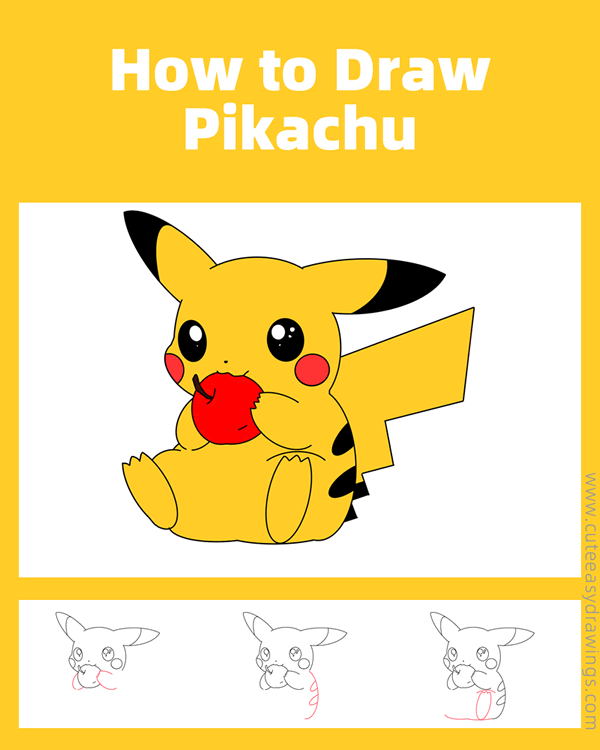 how to draw pikachu with an apple - www.cuteeasydrawings.com
