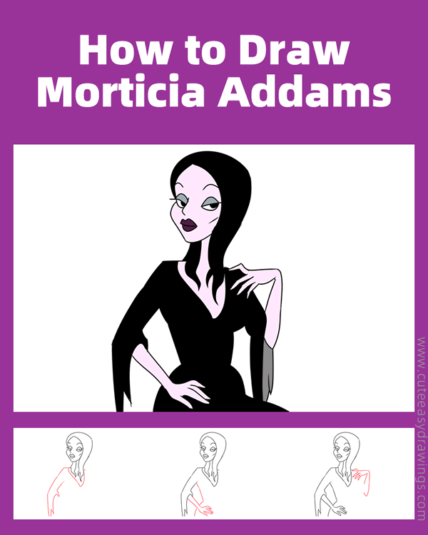 how to draw morticia addams from the addams family - www.cuteeasydrawings.com