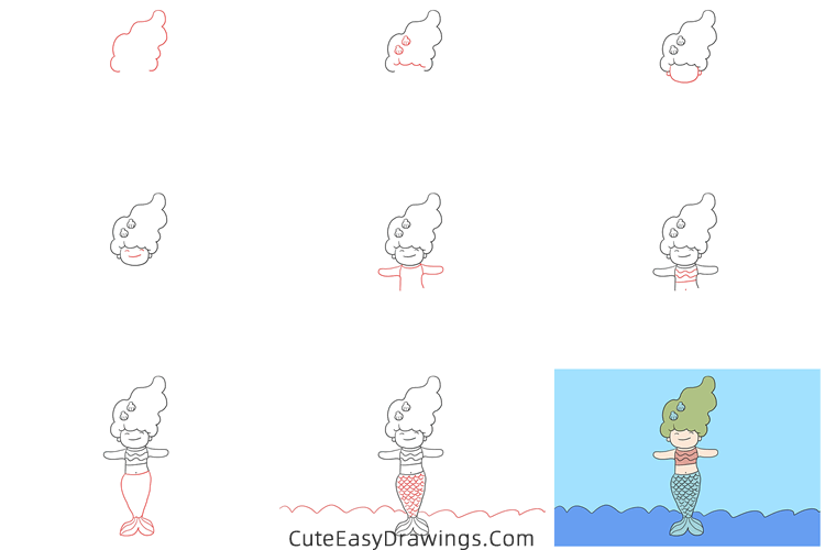 how to draw a mermaid easy - www.cuteeasydrawings.com