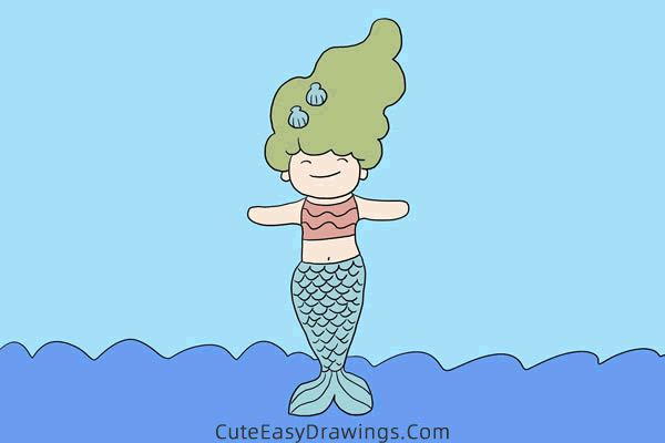 how to draw a mermaid easy - www.cuteeasydrawings.com