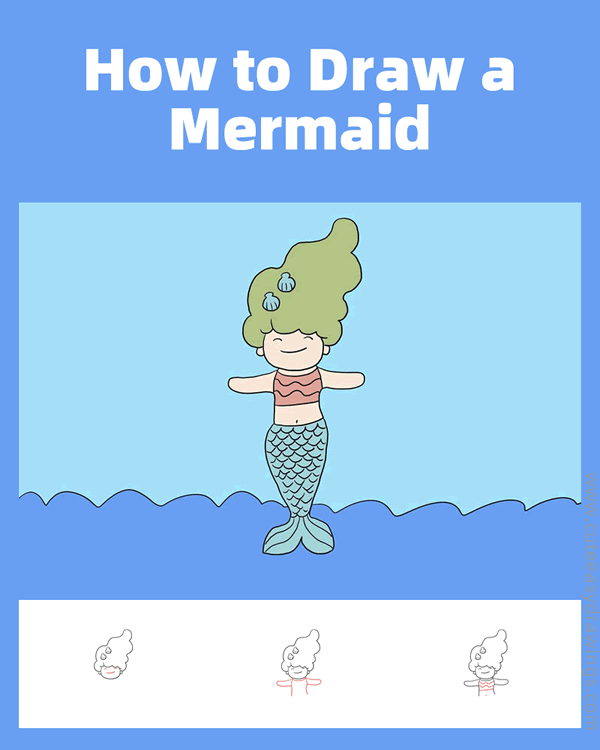 how to draw a mermaid easy - www.cuteeasydrawings.com