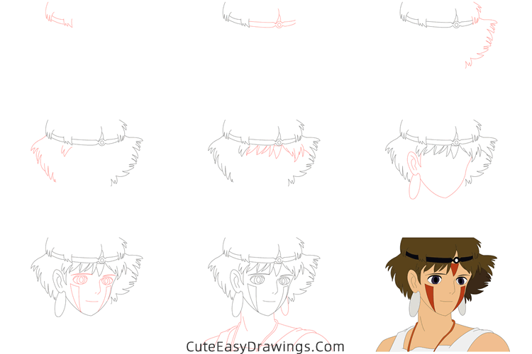 how to draw san face from princess mononoke - www.cuteeasydrawings.com