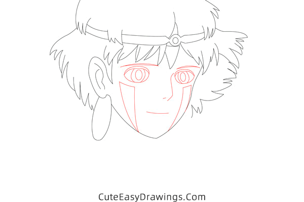 how to draw san face from princess mononoke - www.cuteeasydrawings.com