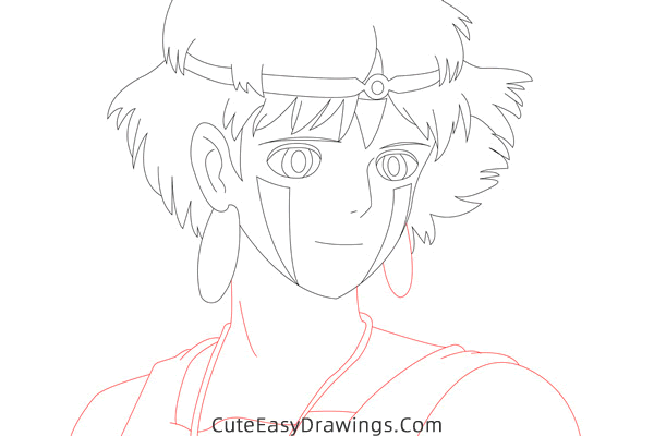 how to draw san face from princess mononoke - www.cuteeasydrawings.com