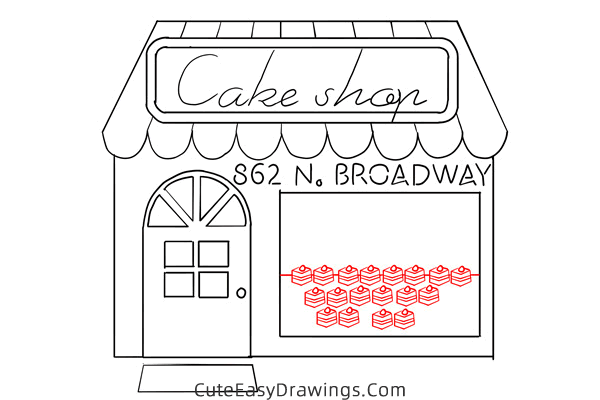 how to draw a cake shop - www.cuteeasydrawings.com