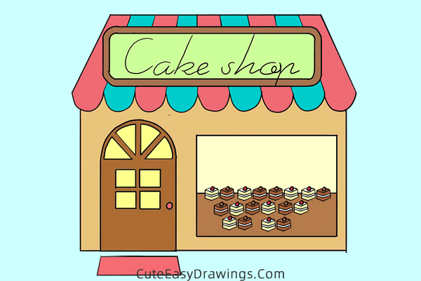 how to draw a cake shop - www.cuteeasydrawings.com