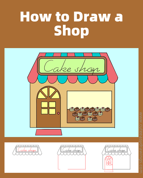 how to draw a cake shop - www.cuteeasydrawings.com