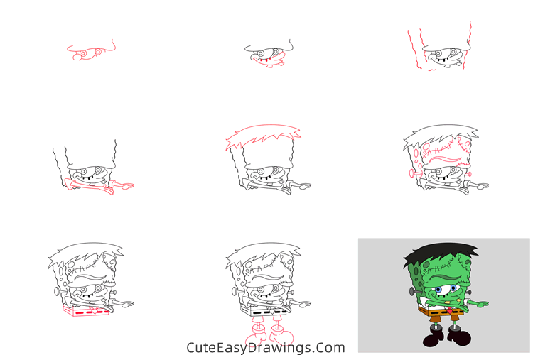 how to draw zombie spongebob - www.cuteeasydrawings.com