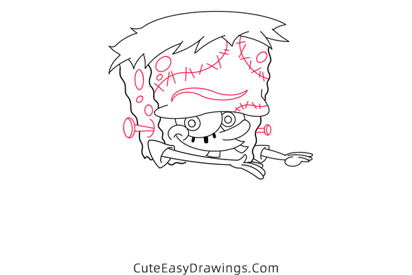 how to draw zombie spongebob - www.cuteeasydrawings.com