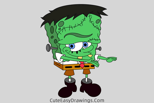 how to draw zombie spongebob - www.cuteeasydrawings.com