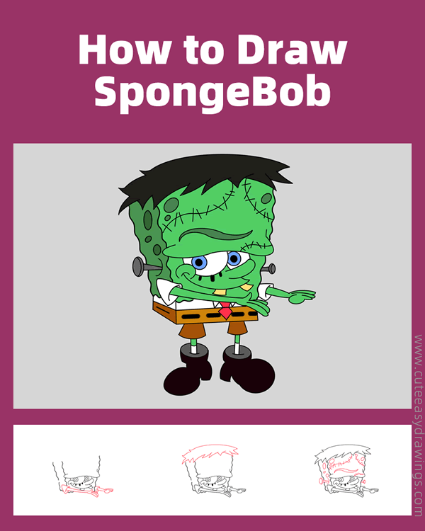 how to draw zombie spongebob - www.cuteeasydrawings.com