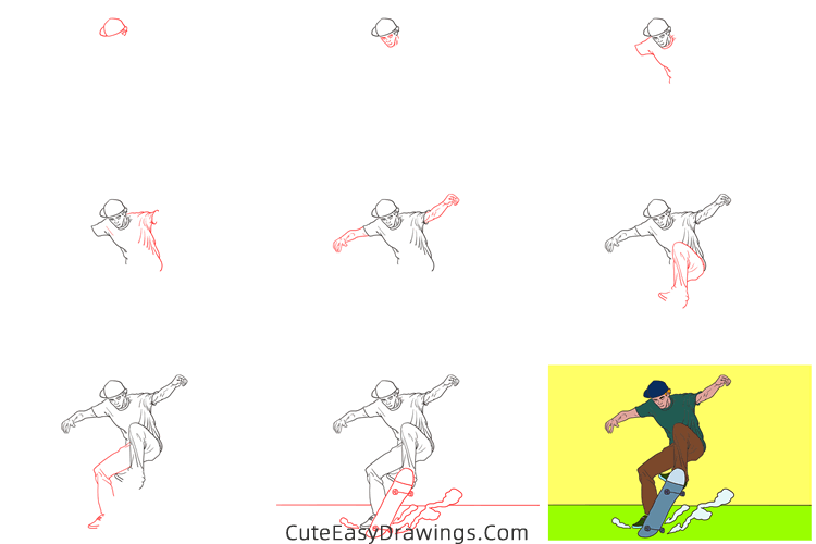 how to draw an awesome skateboarder - www.cuteeasydrawings.com