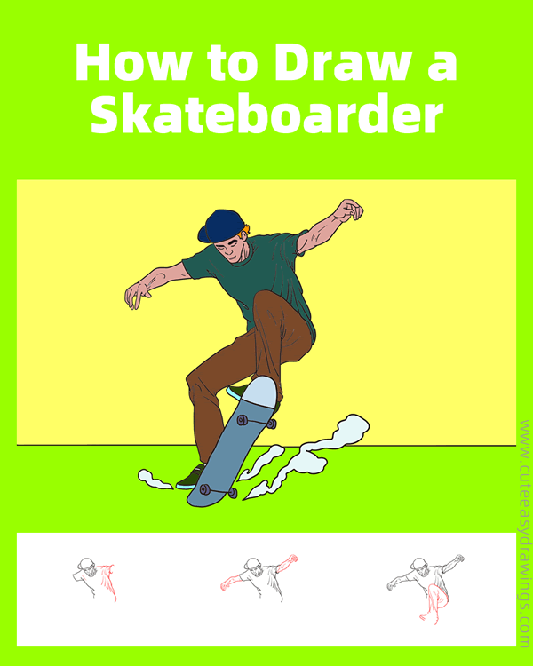 how to draw an awesome skateboarder - www.cuteeasydrawings.com