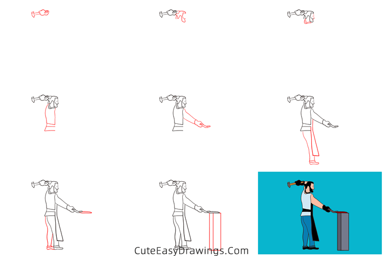 how to draw a blacksmith - www.cuteeasydrawings.com