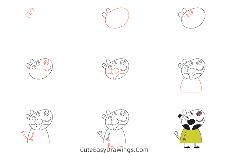 how to draw carol cow from peppa pig - www.cuteeasydrawings.com