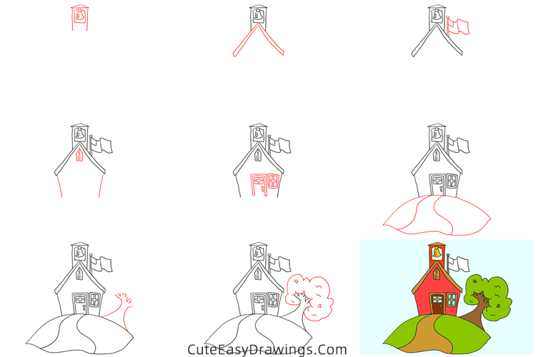 how to draw a church building - www.cuteeasydrawings.com