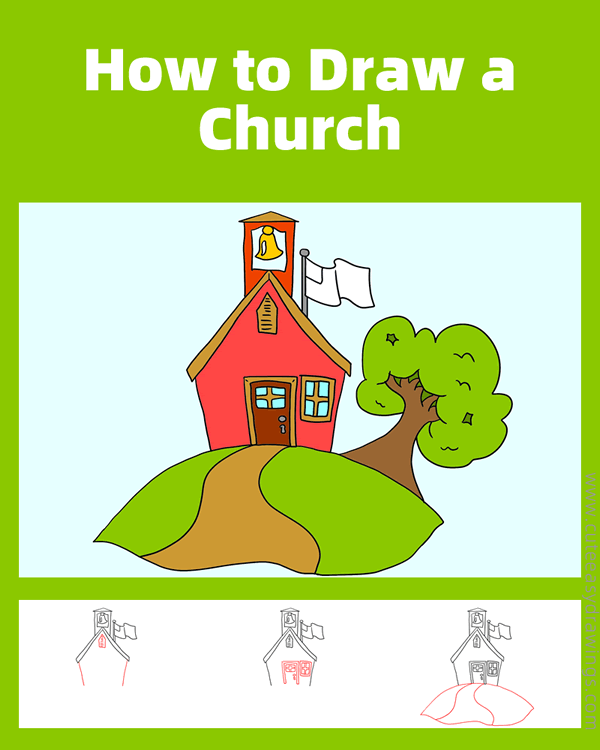 how to draw a church building - www.cuteeasydrawings.com
