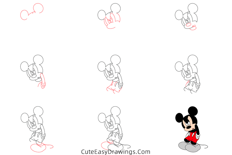 how to draw mickey mouse thinking - www.cuteeasydrawings.com