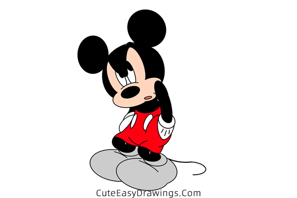 how to draw mickey mouse thinking - www.cuteeasydrawings.com