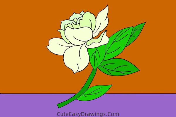 how to draw a gardenia - www.cuteeasydrawings.com