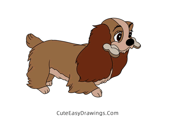 how to draw lady with a bone from lady and the tramp - www.cuteeasydrawings.com