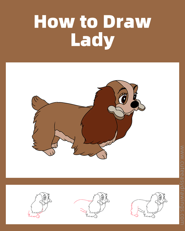 how to draw lady with a bone from lady and the tramp - www.cuteeasydrawings.com