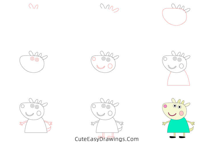 how to draw gabriella goat from peppa pig - www.cuteeasydrawings.com
