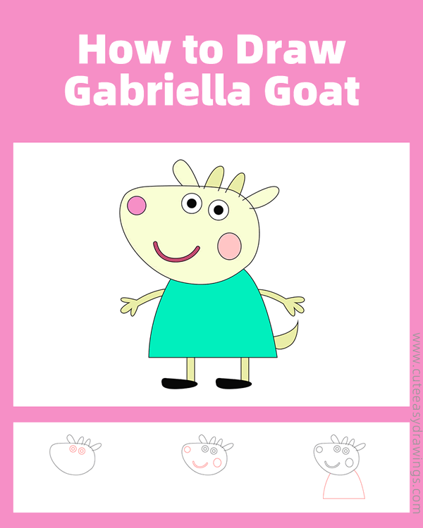 how to draw gabriella goat from peppa pig - www.cuteeasydrawings.com