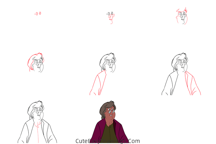 how to draw widow tweed from the fox and the hound - www.cuteeasydrawings.com