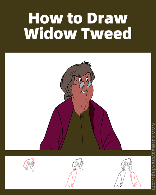 how to draw widow tweed from the fox and the hound - www.cuteeasydrawings.com