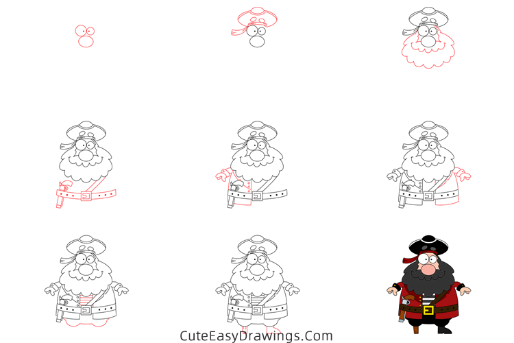 how to draw a pirate - www.cuteeasydrawings.com