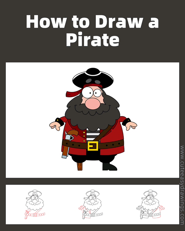 how to draw a pirate - www.cuteeasydrawings.com