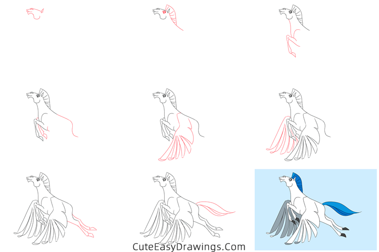 how to draw pegasus from hercules - www.cuteeasydrawings.com