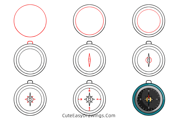 how to draw a compass - www.cuteeasydrawings.com