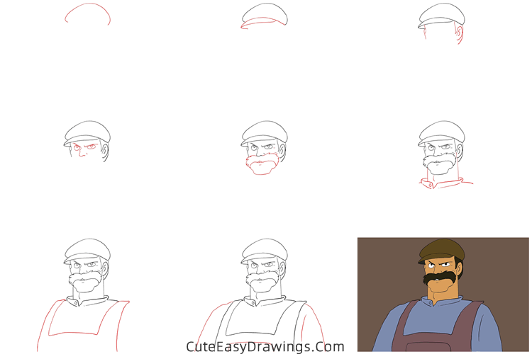 how to draw mr duffi from castle in the sky - www.cuteeasydrawings.com