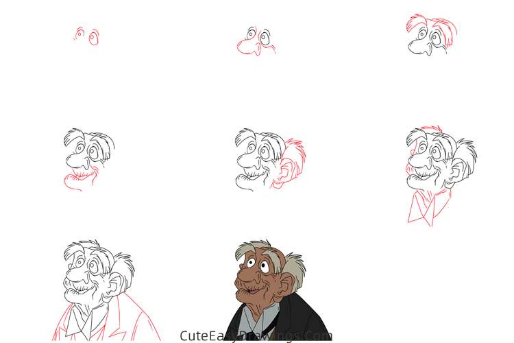 how to draw georges hautecourt from the aristocats - www.cuteeasydrawings.com