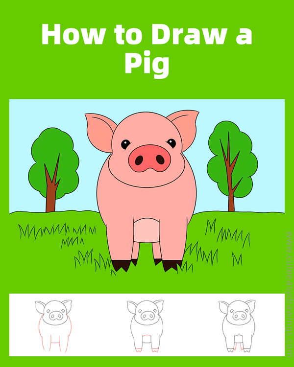 how to draw a pig - www.cuteeasydrawings.com
