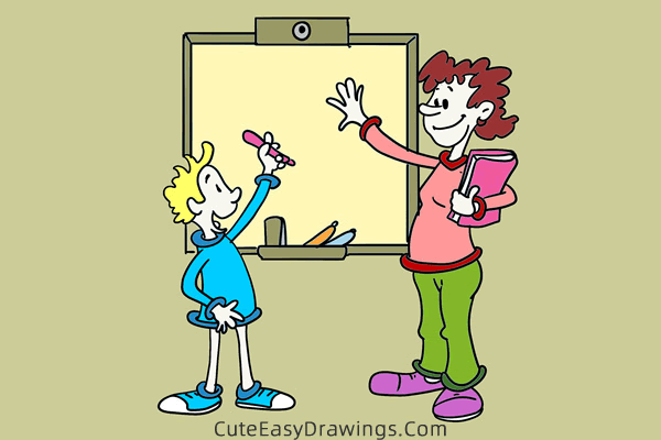 how to draw a classroom scene - www.cuteeasydrawings.com
