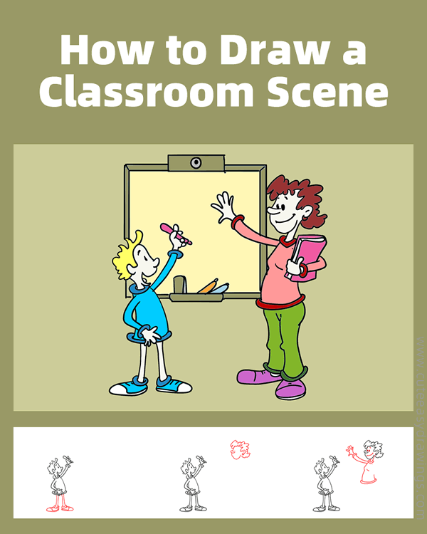 how to draw a classroom scene - www.cuteeasydrawings.com