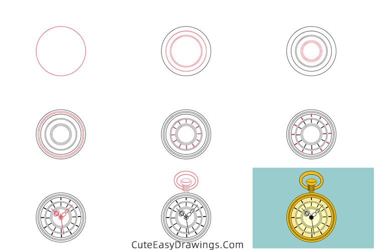 how to draw a pocket watch - www.cuteeasydrawings.com