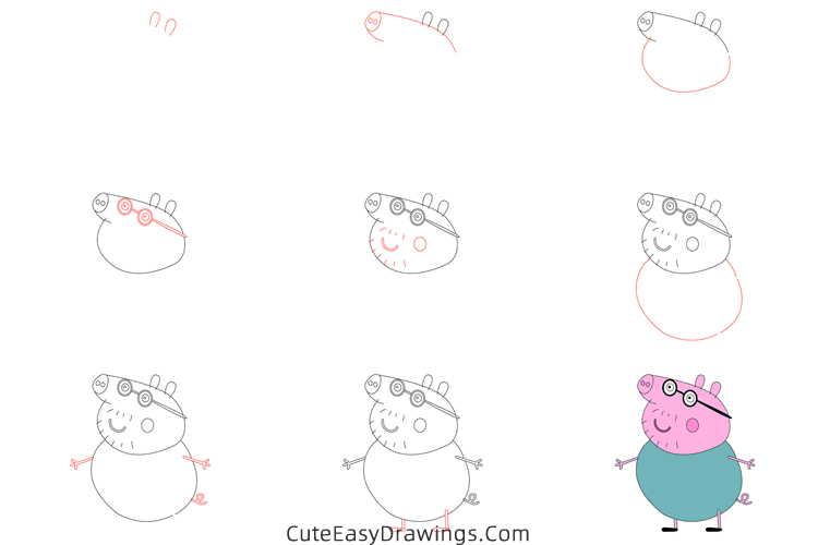 how to draw daddy pig from peppa pig - www.cuteeasydrawings.com