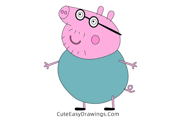 how to draw daddy pig from peppa pig - www.cuteeasydrawings.com