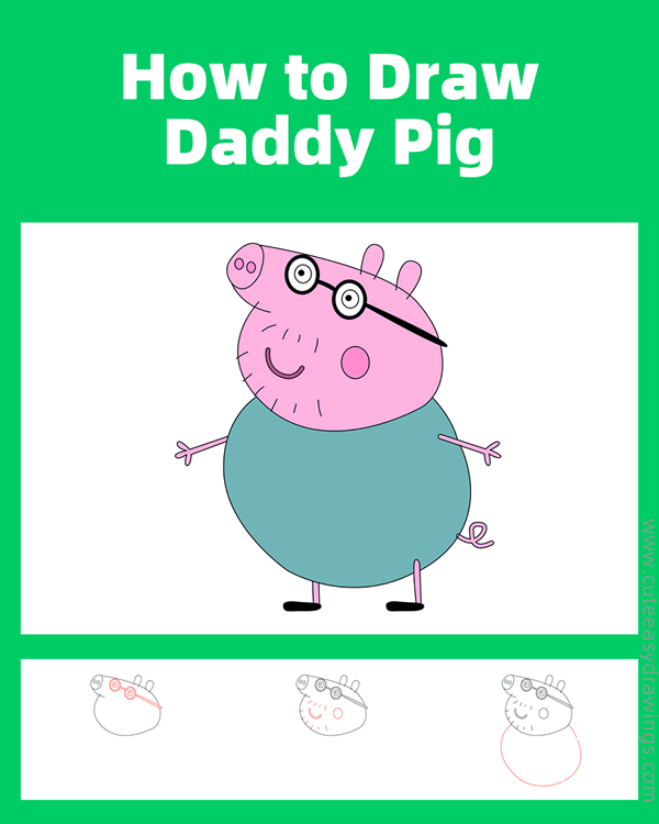 how to draw daddy pig from peppa pig - www.cuteeasydrawings.com